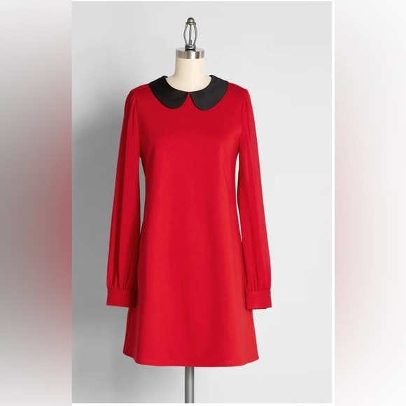 Modcloth Dresses & Skirts - NWT modcloth red mod black collar long sleeve mini dress 

size XS extra small